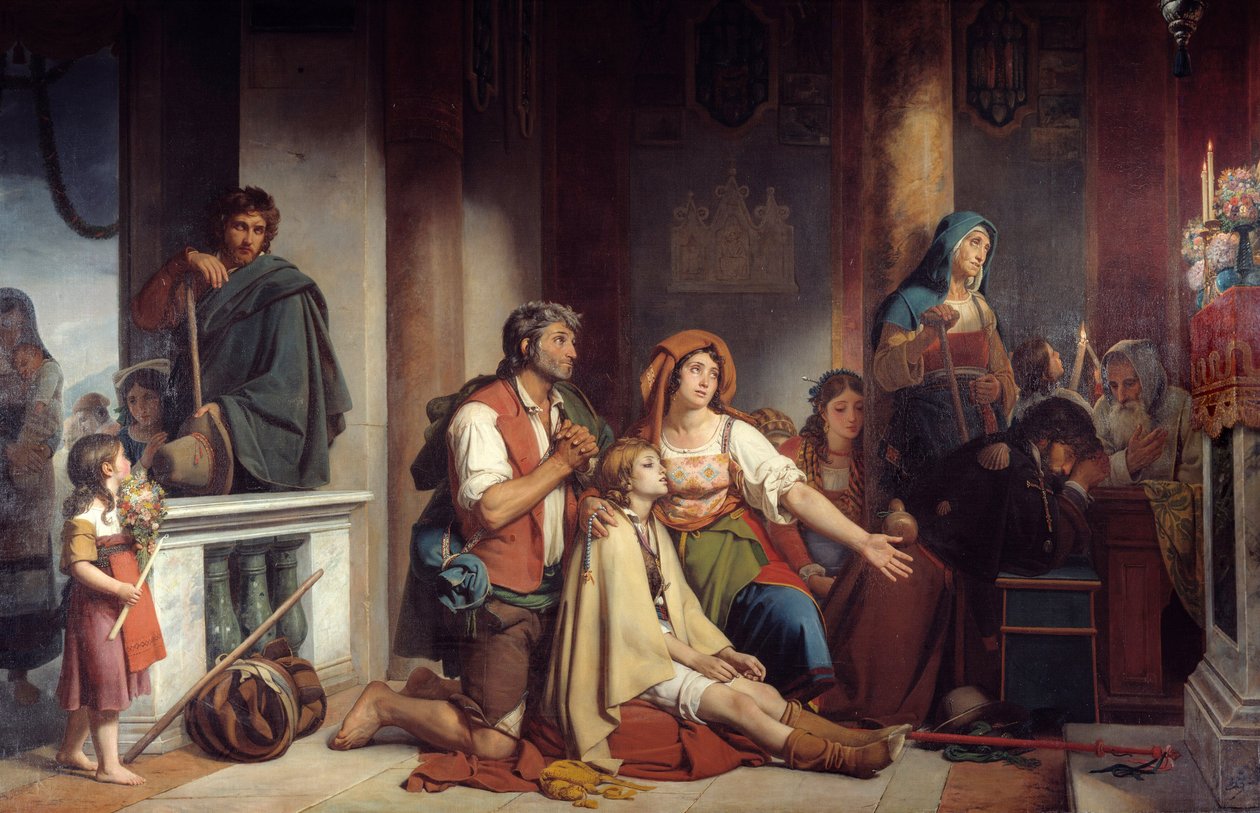 A kívánság a Szűzanya gyengék és betegek imádkozó Miasszonyunk csoportja. Victor Schnetz (1787-1870) festménye 1831 V. 2,82x4,90 m alkotó: Jean Victor Schnetz