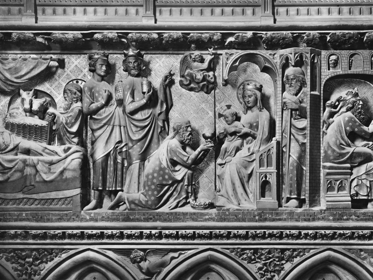 Katedrális, belső tér, kórus paraván, Születés, Mágusok imádása, 1340-51 körül (polikróm kő) alkotó: Jean and Jean Le Boutellier Ravy