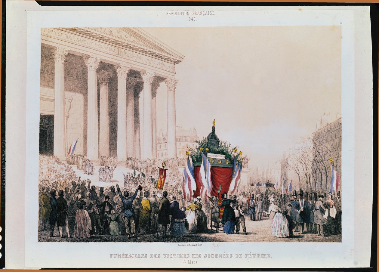 Az 1848. februári zavargások áldozatainak temetése a La Madeleine templomban, 1848. március 4. alkotó: Jean and Raunheim, Hermann Naissant