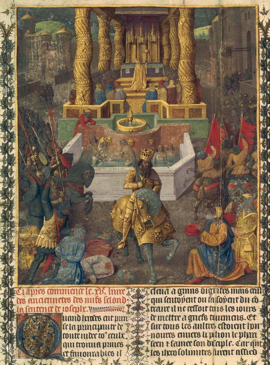 Ms NAF 21013, fol.1v Jeruzsálem elfoglalása Heródes által Kr.e. 36-ban, illusztráció az "Antiquites Judaiques" 2. könyvéből, 1470 körül (pergamen). alkotó: Jean and Studio Fouquet