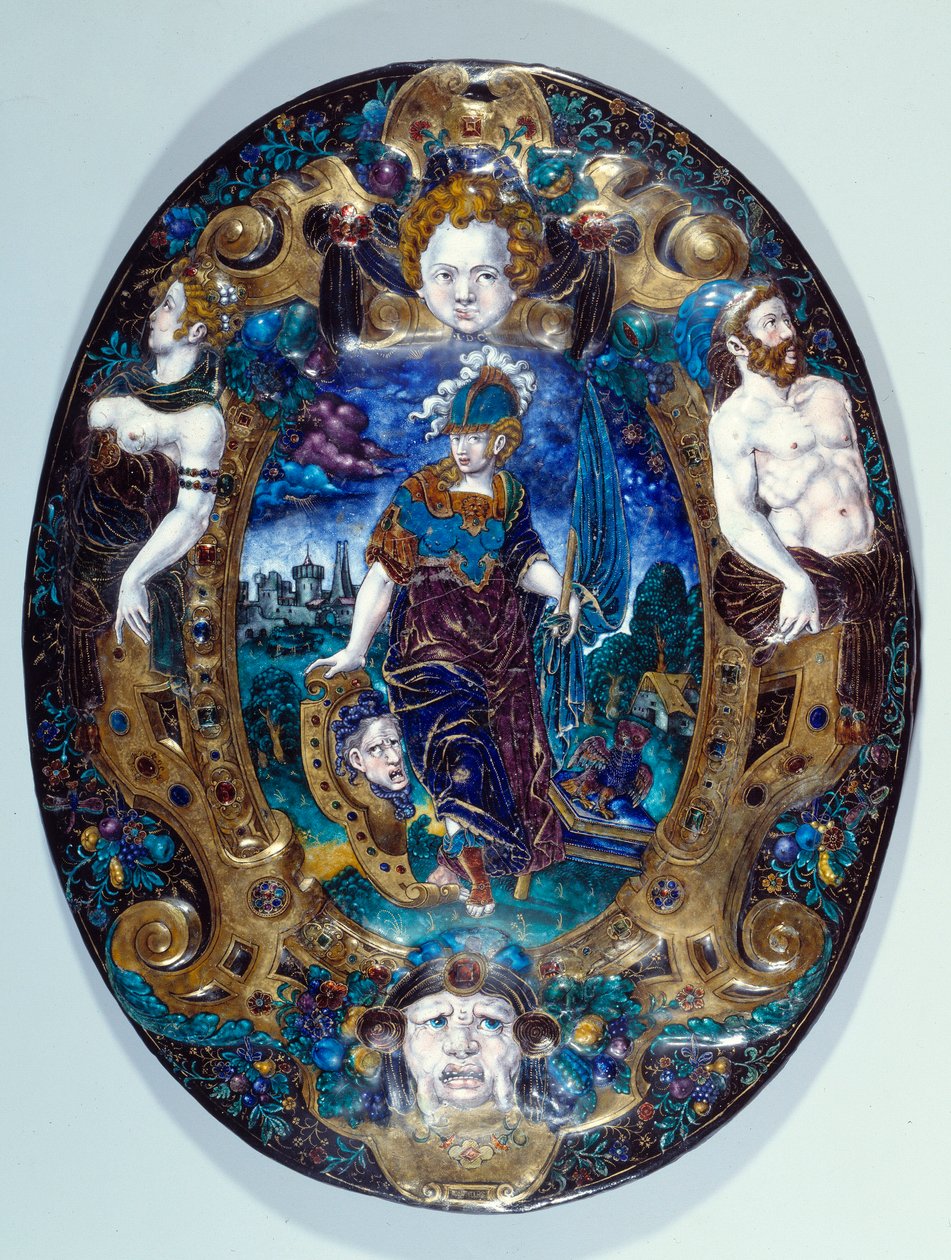 Festett zománcozott tálca Minerve-t ábrázoló táj háttéren Jean Court dit Vigier (16. század) (LIMOGES-i enamailleur festő) Párizs, Louvre Múzeum alkotó: Jean de Court
