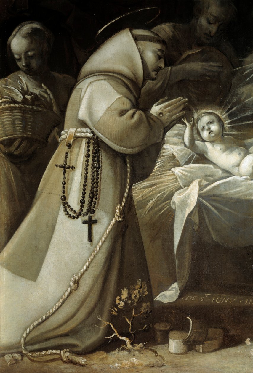Pásztorok imádása A gyermek Jézus előtt imádkozó szerzetes. Jean de Saint Igny festménye alkotó: Jean de Saint Igny