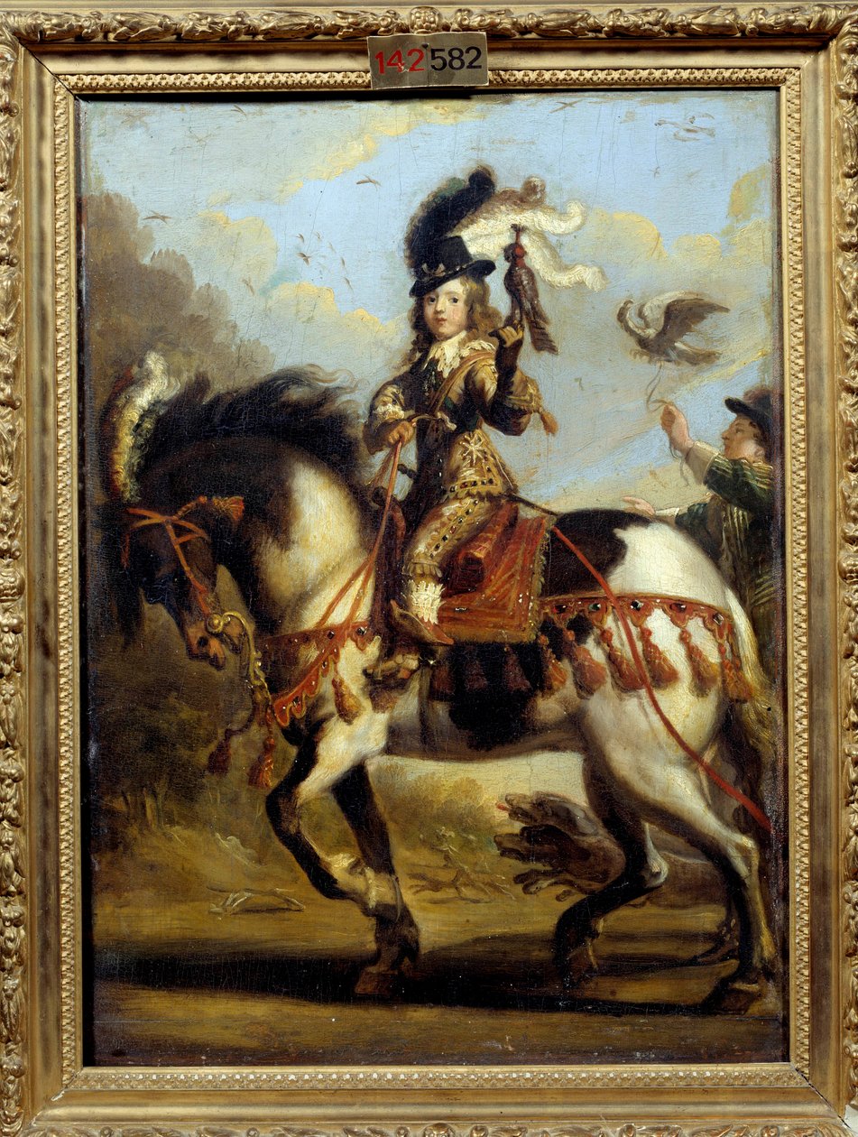A fiatal XIV. Lajos (1638-1715) vadászatra induló lovas portréja. Jean De Saint Igny (? 1647) festménye. Olajfestmény. Méret: 0,41 x 0,30 m. Chantilly, Musee Conde alkotó: Jean de Saint Igny