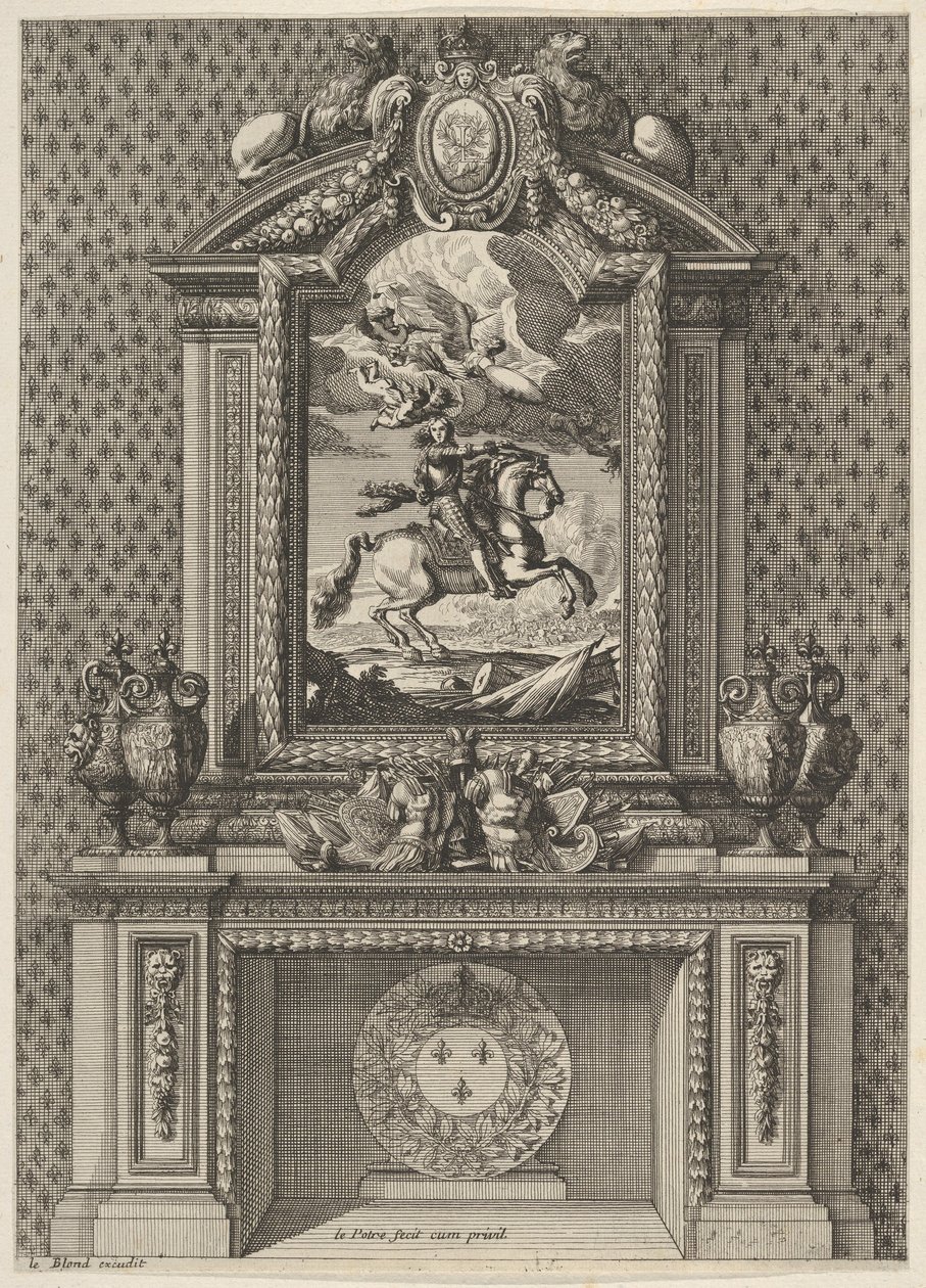 Kémény XIV. Lajos festményével a köpeny fölött, a „Grandes Cheminée”-től, kb. 1644-66. alkotó: Jean le Pautre