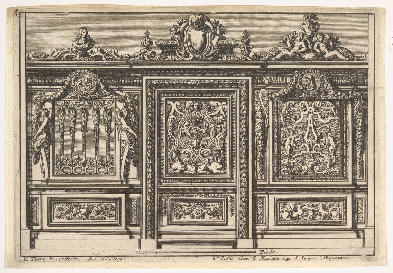 Tervezés egy kórus képernyőhöz két változattal, innen: Clôtures de chapelles, 17. század. alkotó: Jean le Pautre