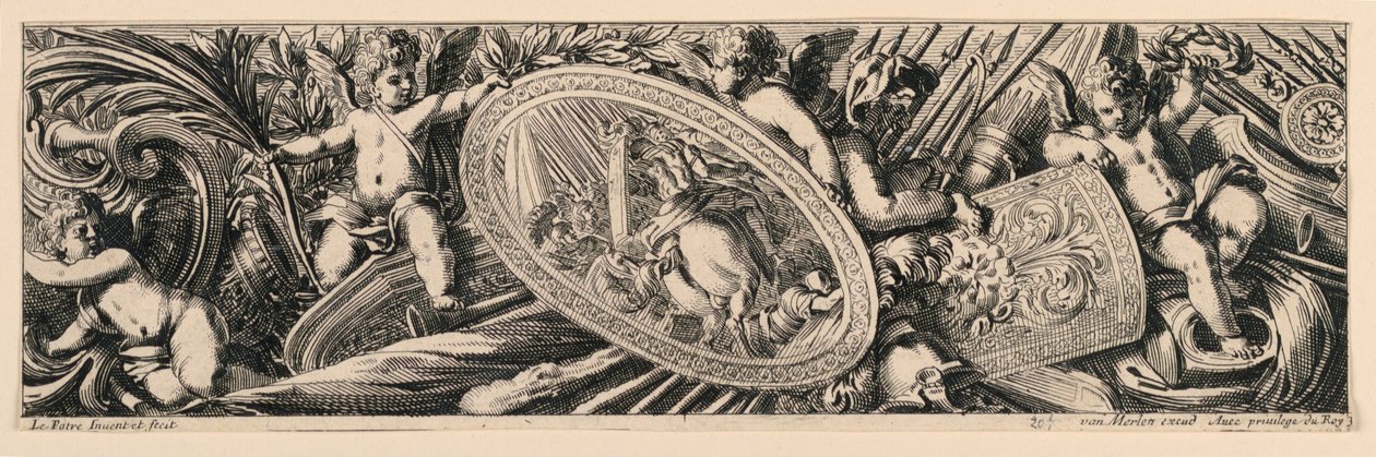 Frieze: Fegyverek és Putti trófeák alkotó: Jean le Pautre