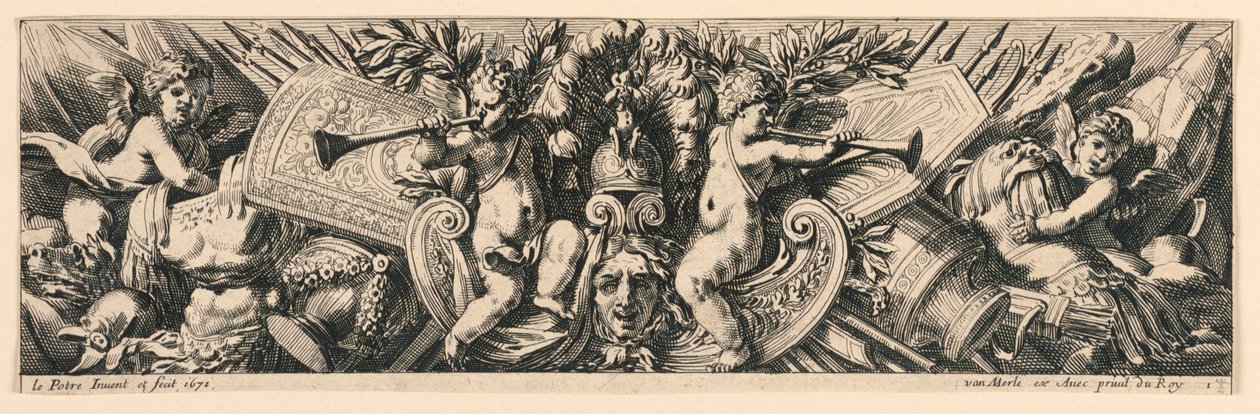 Frieze: Fegyverek és Putti trófeák alkotó: Jean le Pautre