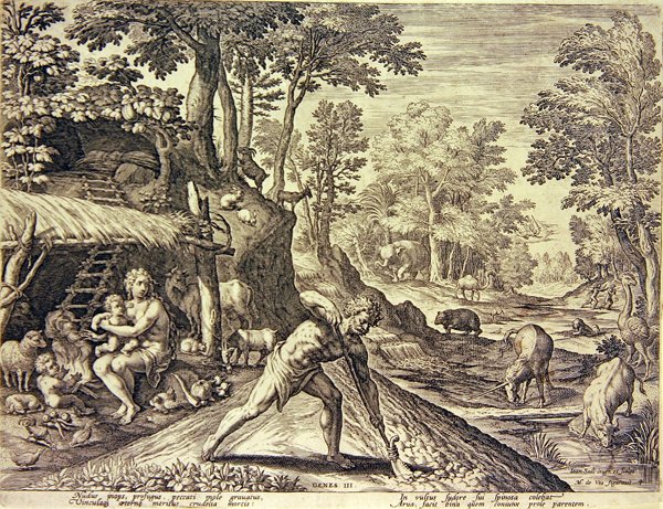 Ádám és Éva a kiűzetés után (metszet) alkotó: Jean or Johann Sadeler