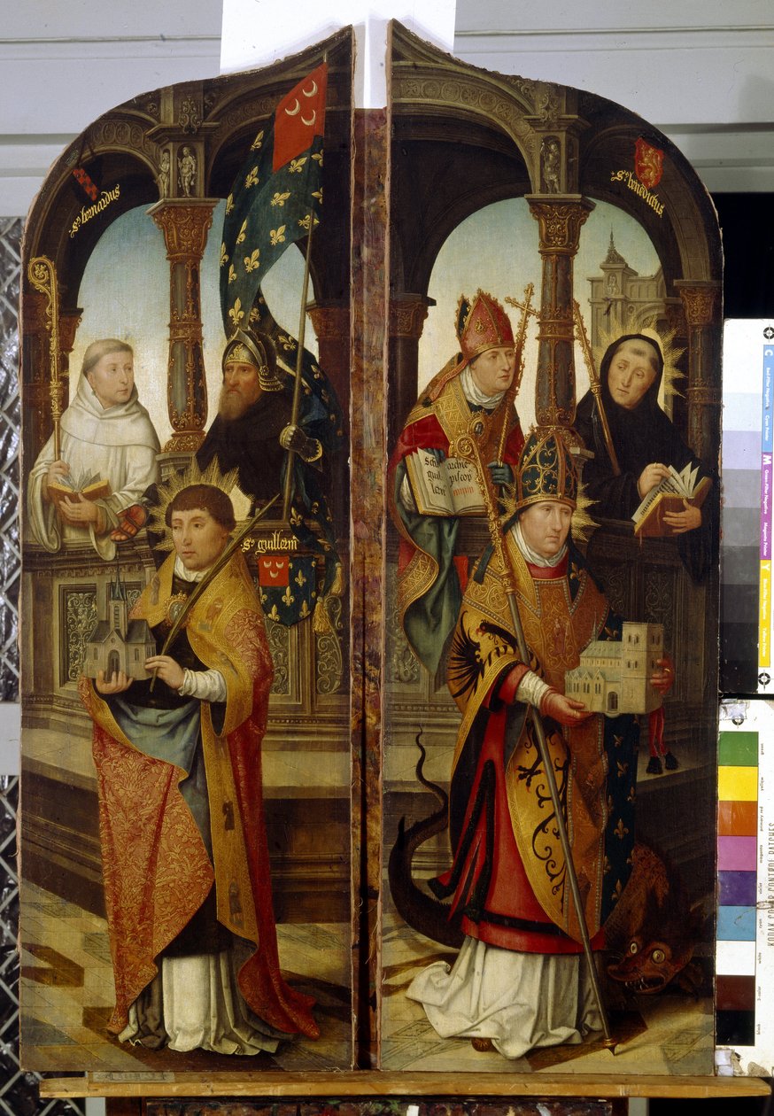 Saint Trond és Saint Guillaume. Egy triptichon szilárd panelei (Saint Trudo és Saint Guillaume. A triptichon két oldalsó táblája). Jean (Jehan) Bellegambe (Belgamb, Belgand) festménye (1470-1534), olaj, vászon alkotó: Jean the Elder Bellegambe
