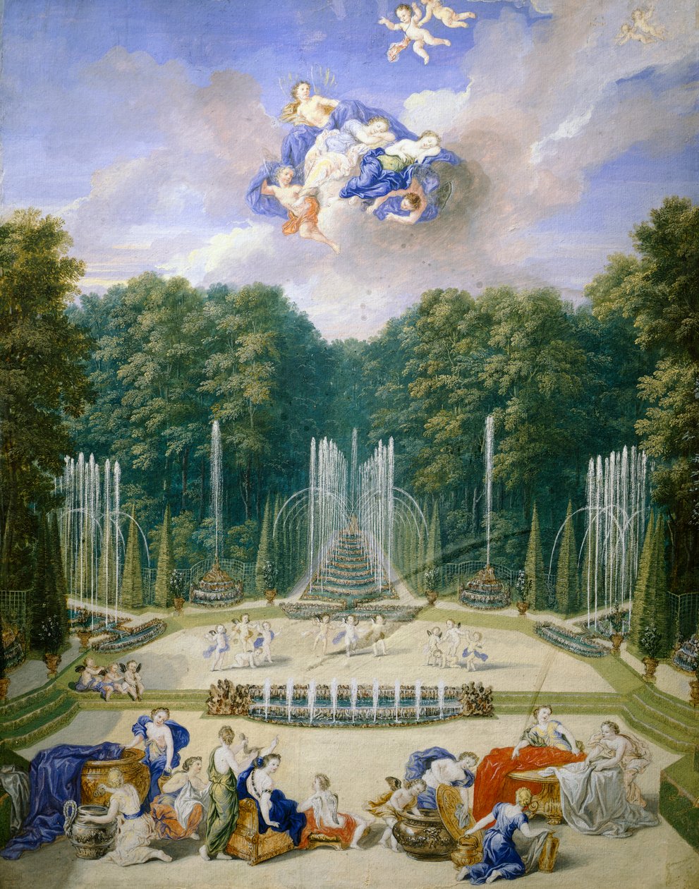 Franciaország, Versailles, Vízi játékok a kertekben, Jean Cotelle alkotó: Jean the Younger Cotelle