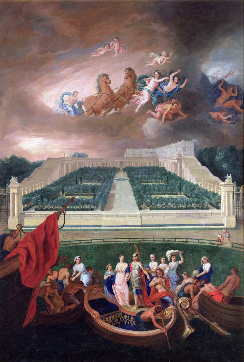 Kilátás az Orangerie-re és a Versailles-i kastélyra Helen elrablásával, 1688 alkotó: Jean the Younger Cotelle