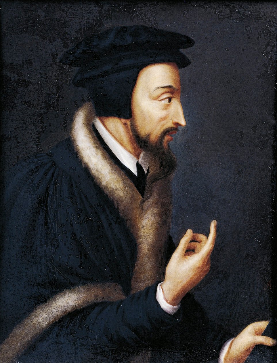 Kálvin János francia teológus és vallásújító portréja, Miniatűr alkotó: Jeanne Henriette Rath