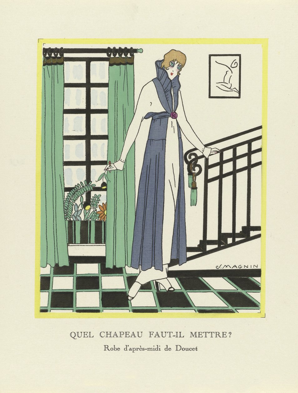 Milyen kalapot vegyek fel?, pub. 1914 (sablonnyomat) alkotó: Jeanne Magnin