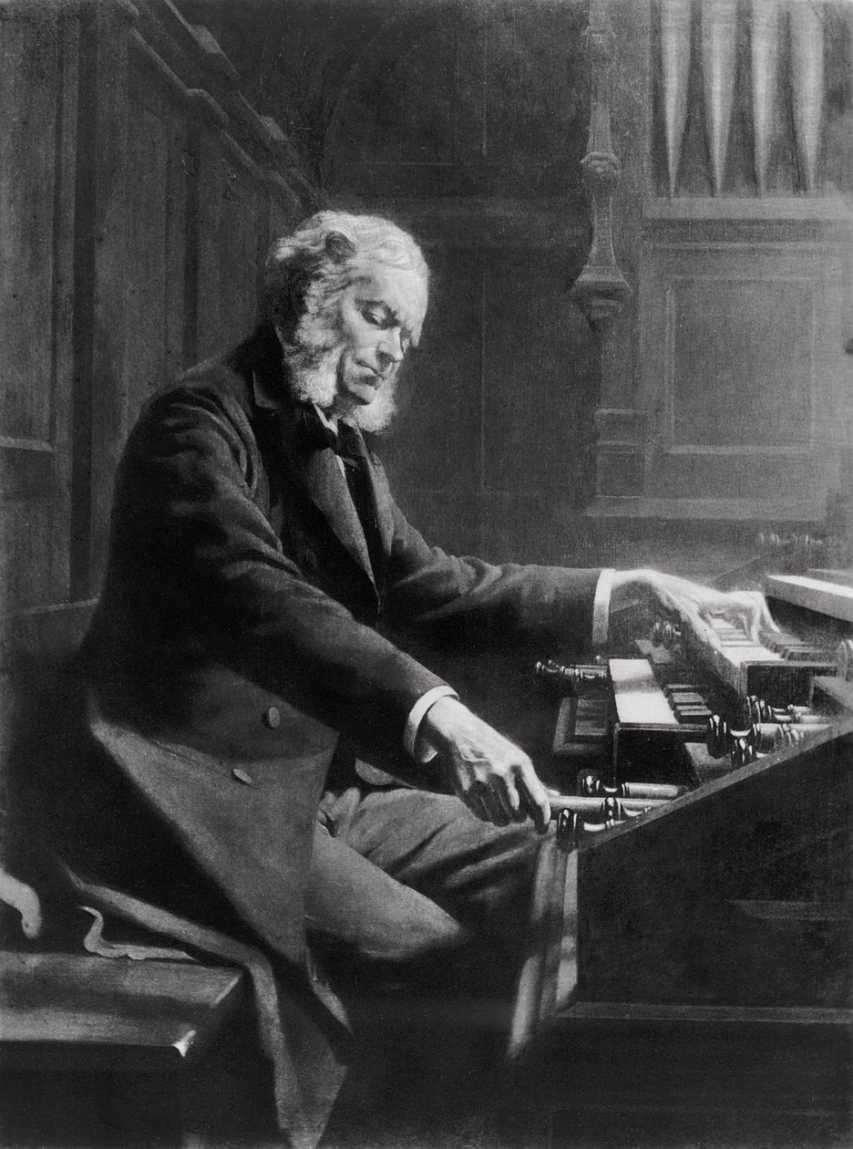 Cesar Franck a párizsi St. Clotilde-bazilika orgona konzoljánál, 1885 alkotó: Jeanne Rongier
