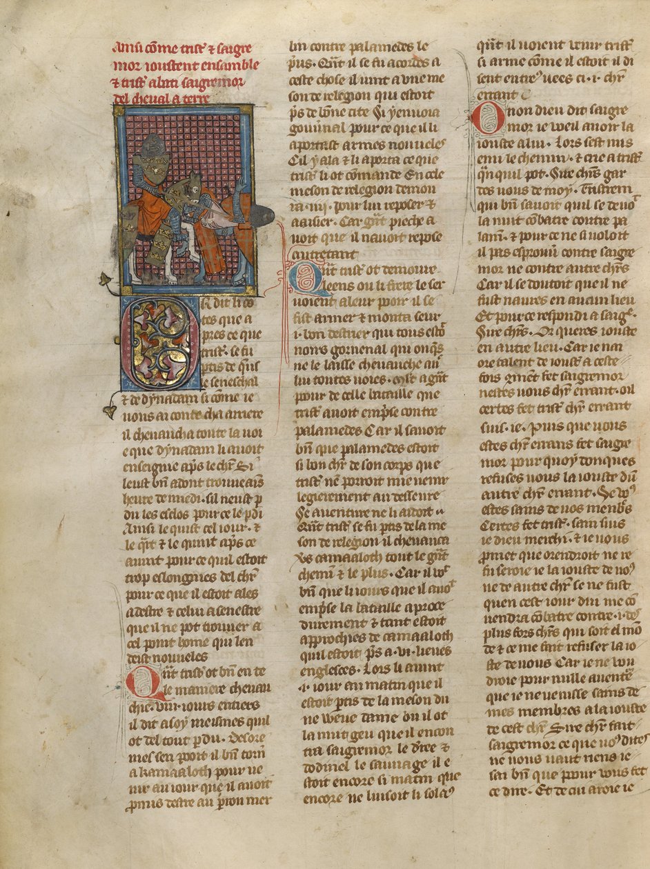Tristan Unhorsing Sagremor alkotó: Jeanne de Montbaston