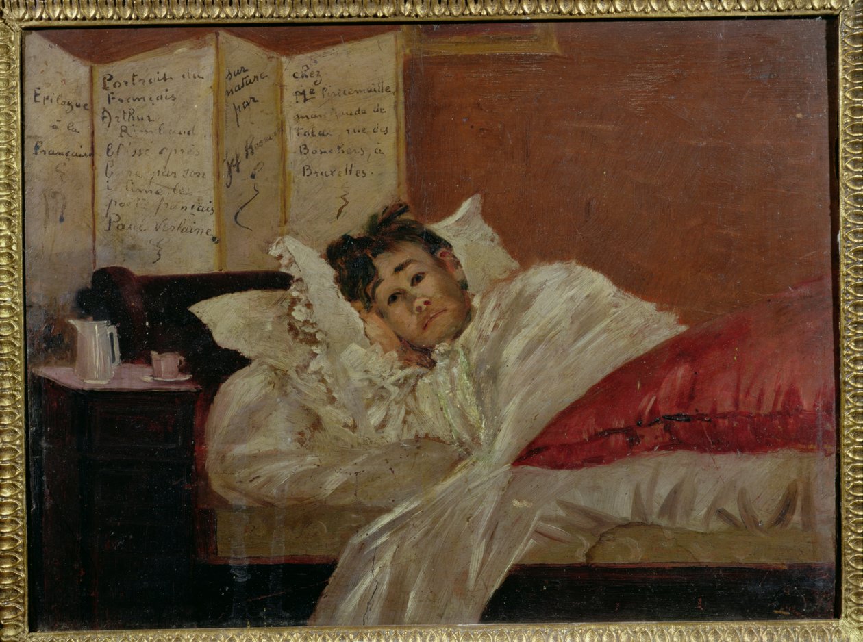Arthur Rimbaud (1854-91) a brüsszeli ágyában alkotó: Jef Rossman