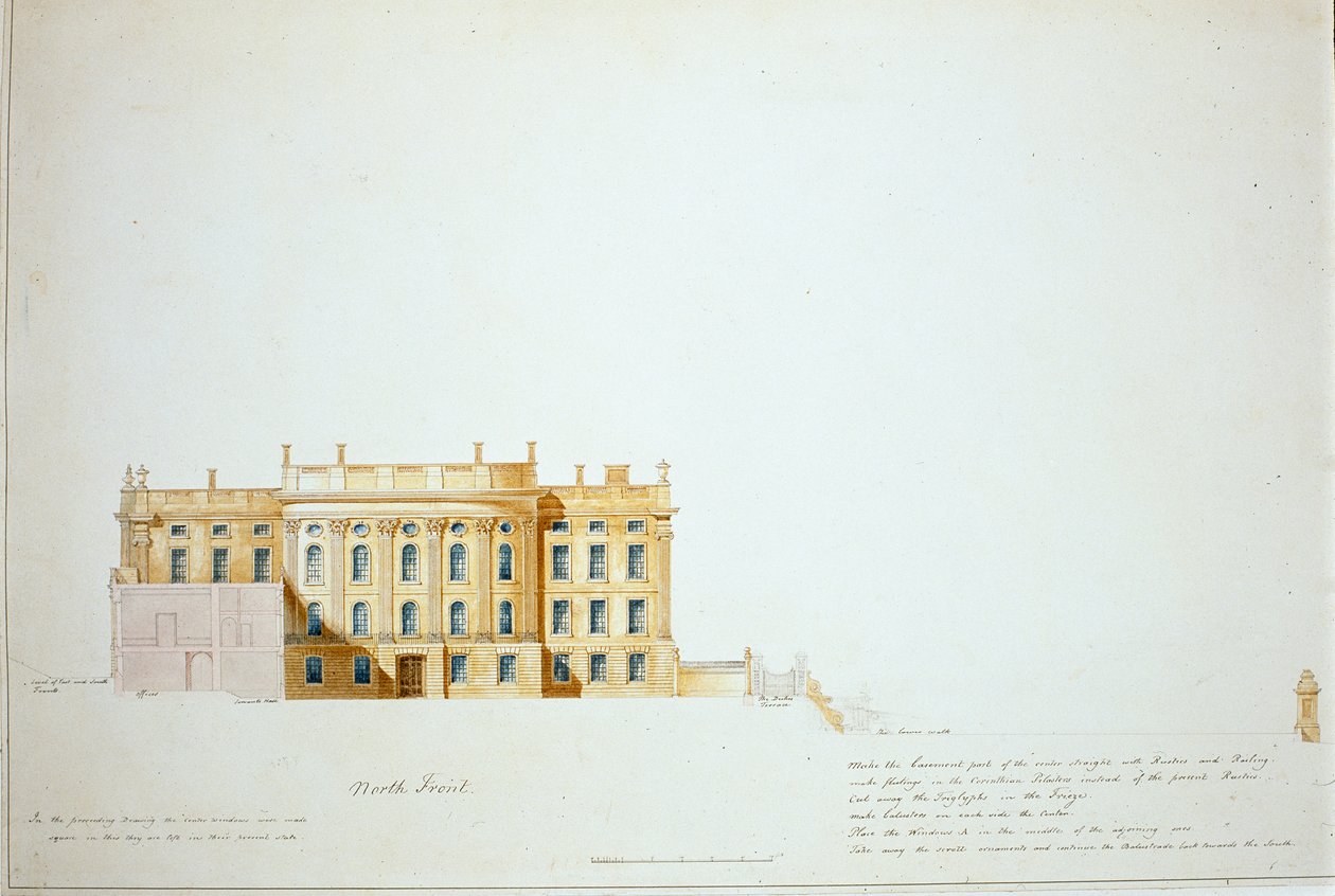Tervezés az északi magassághoz, Chatsworth House (akvarell papíron) alkotó: Jeffry Wyatville