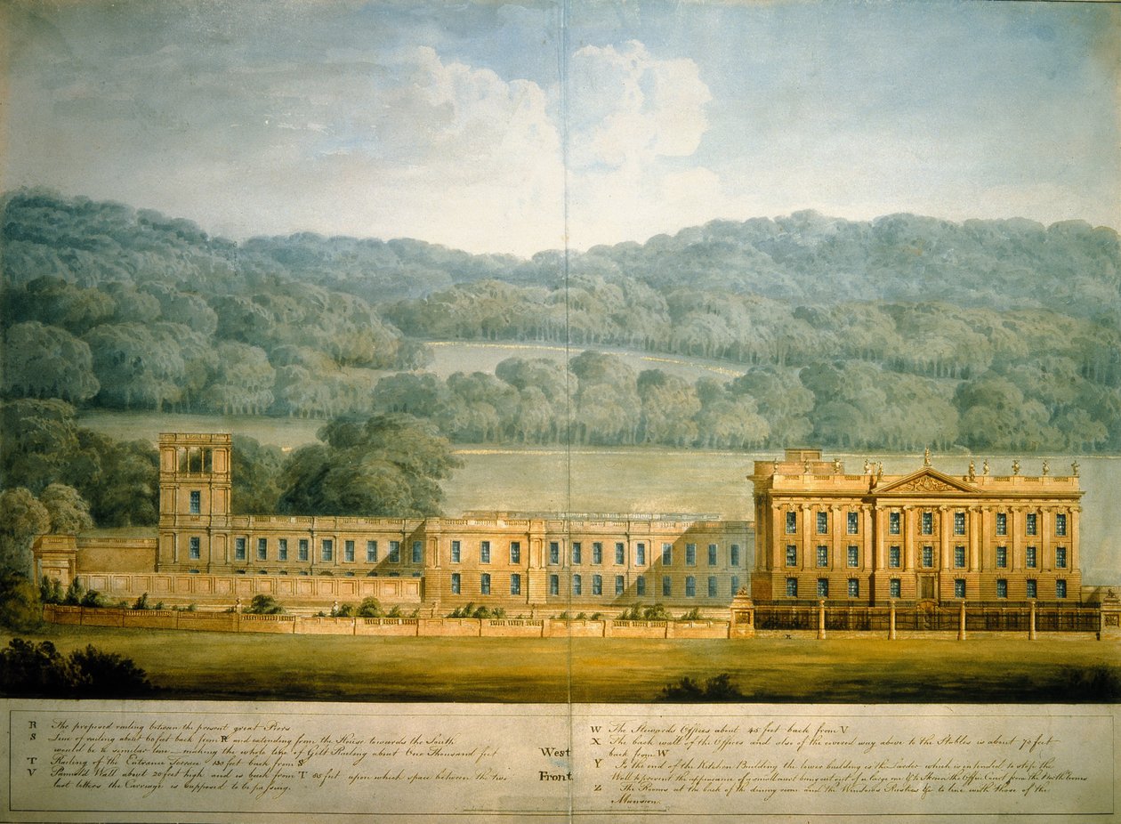 A Chatsworth House nyugati homlokzata (akvarell, papír) alkotó: Jeffry Wyatville
