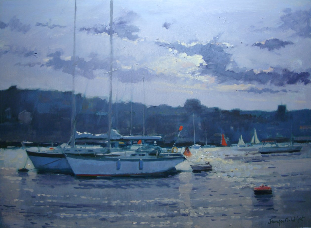 Salcombe – Kikötött jachtok, késő délután alkotó: Jennifer Wright