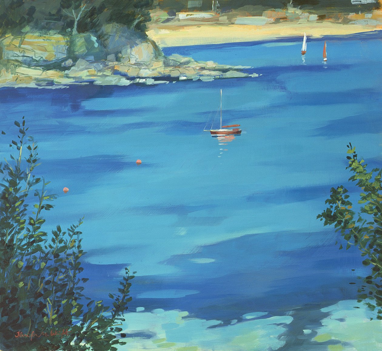 Salcombe, Moored Yacht, Southsands, 2000 alkotó: Jennifer Wright