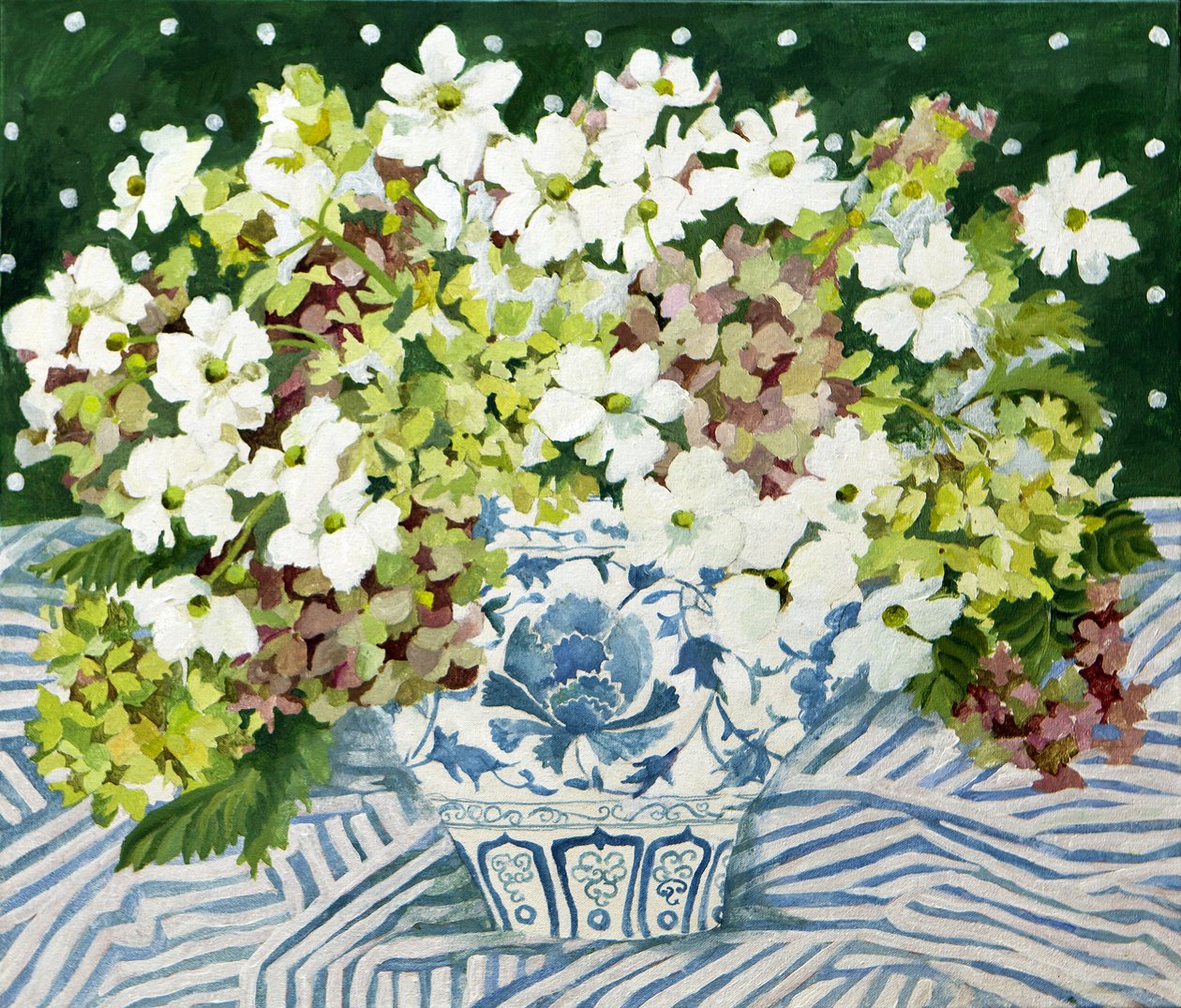 Kozmosz és hortenzia kínai vázában, 2013 (akril, vászon) alkotó: Jennifer Abbott