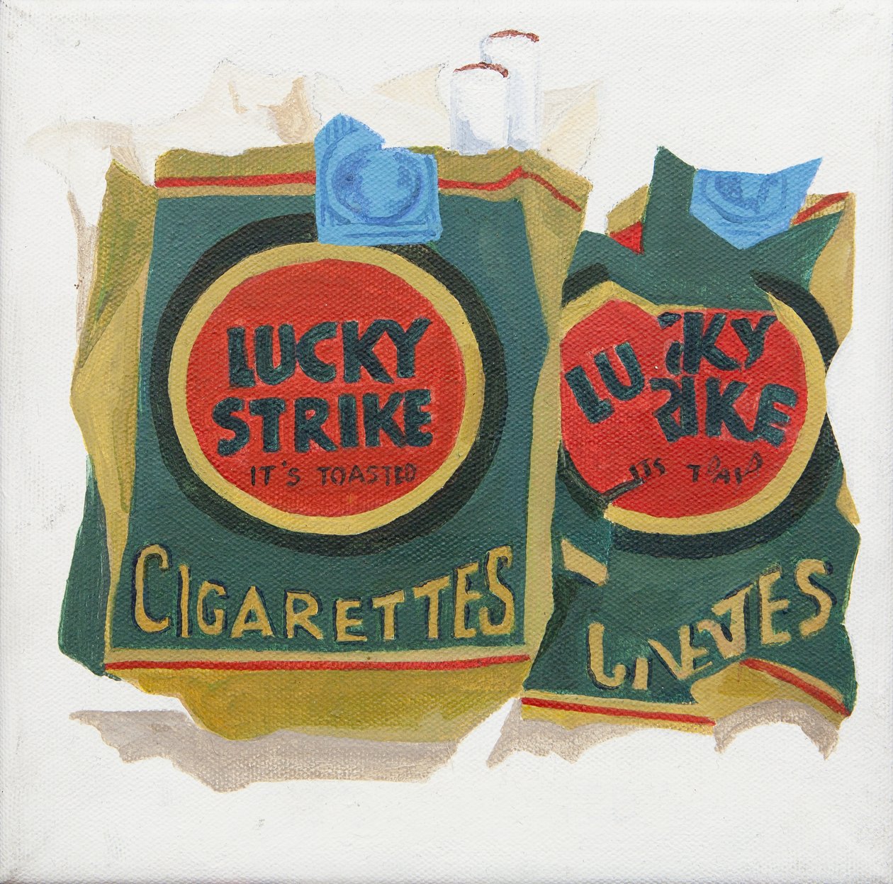 Zöld Lucky Strike csomagok (akril) alkotó: Jennifer Abbott