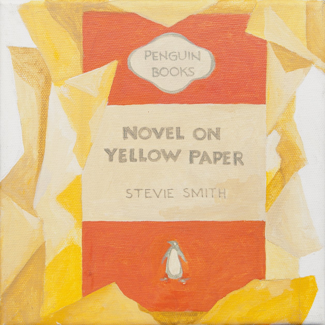 Penguin könyvborító. Regény sárga papírra (akril) alkotó: Jennifer Abbott