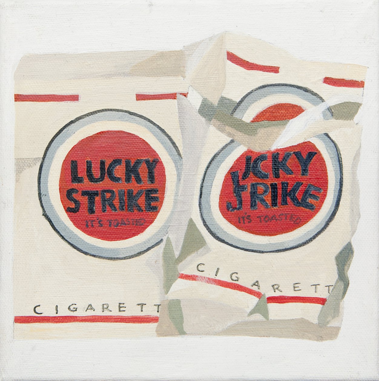 Fehér Lucky Strike cigarettacsomagok (akril) alkotó: Jennifer Abbott