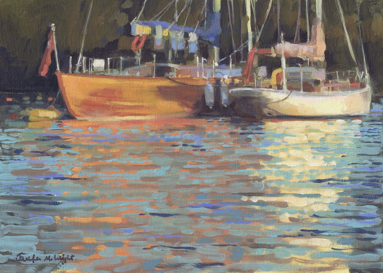 Délutáni Yacht Reflections (olaj, vászon) alkotó: Jennifer Wright