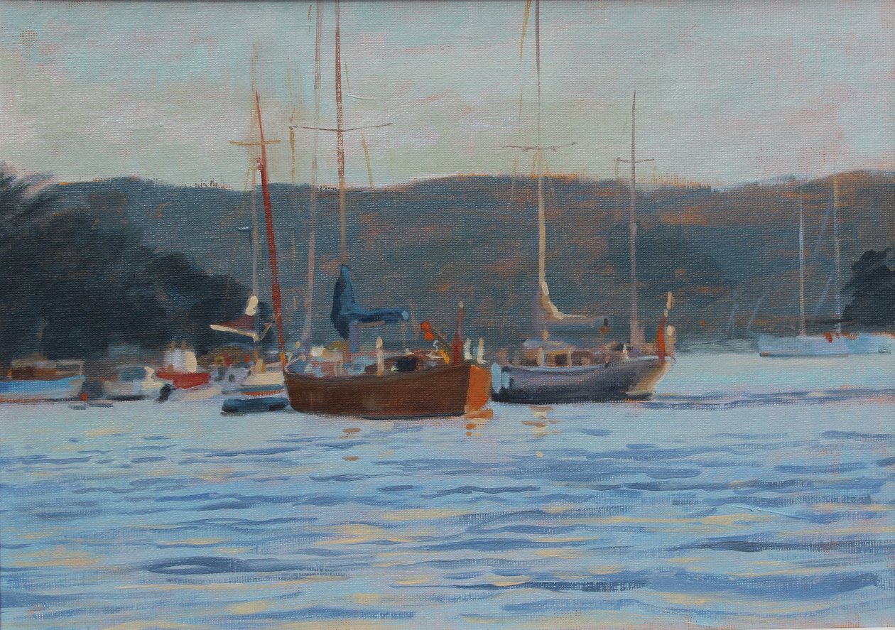 Esti jachtok Salcombe, olaj a fedélzeten, 2016 alkotó: Jennifer Wright