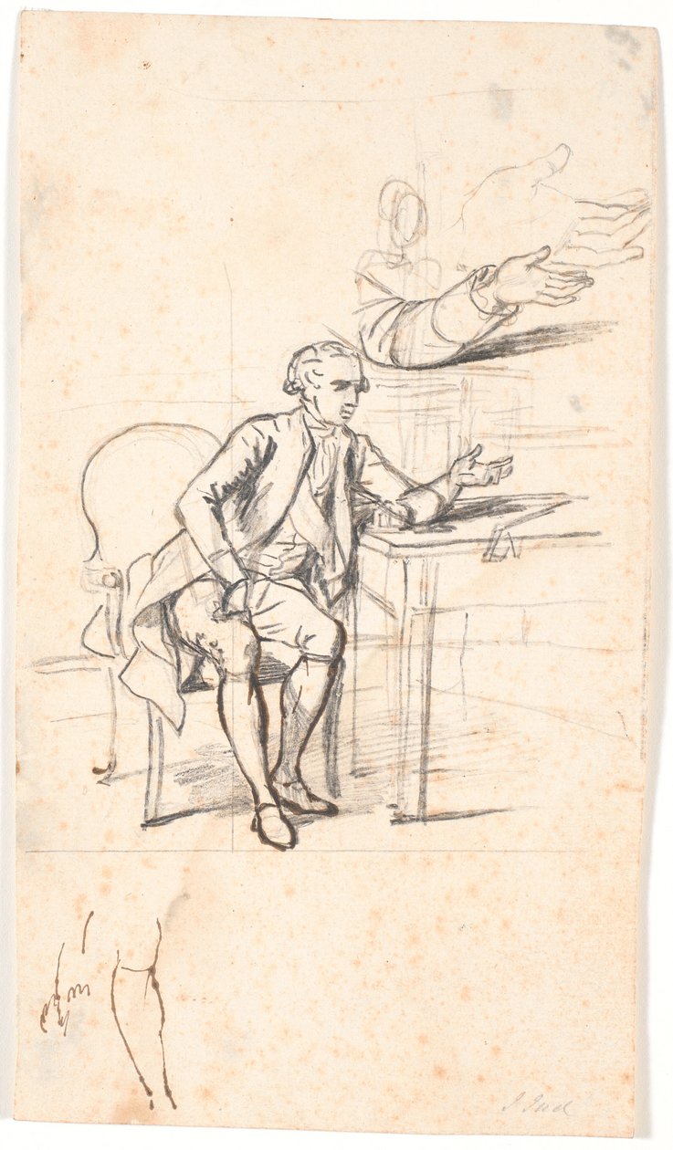 Tanulmány a Holmskiold család portréjához 1787-ből: titkos tanács. Theodor Holmskiold egy asztalnál ül alkotó: Jens Juel