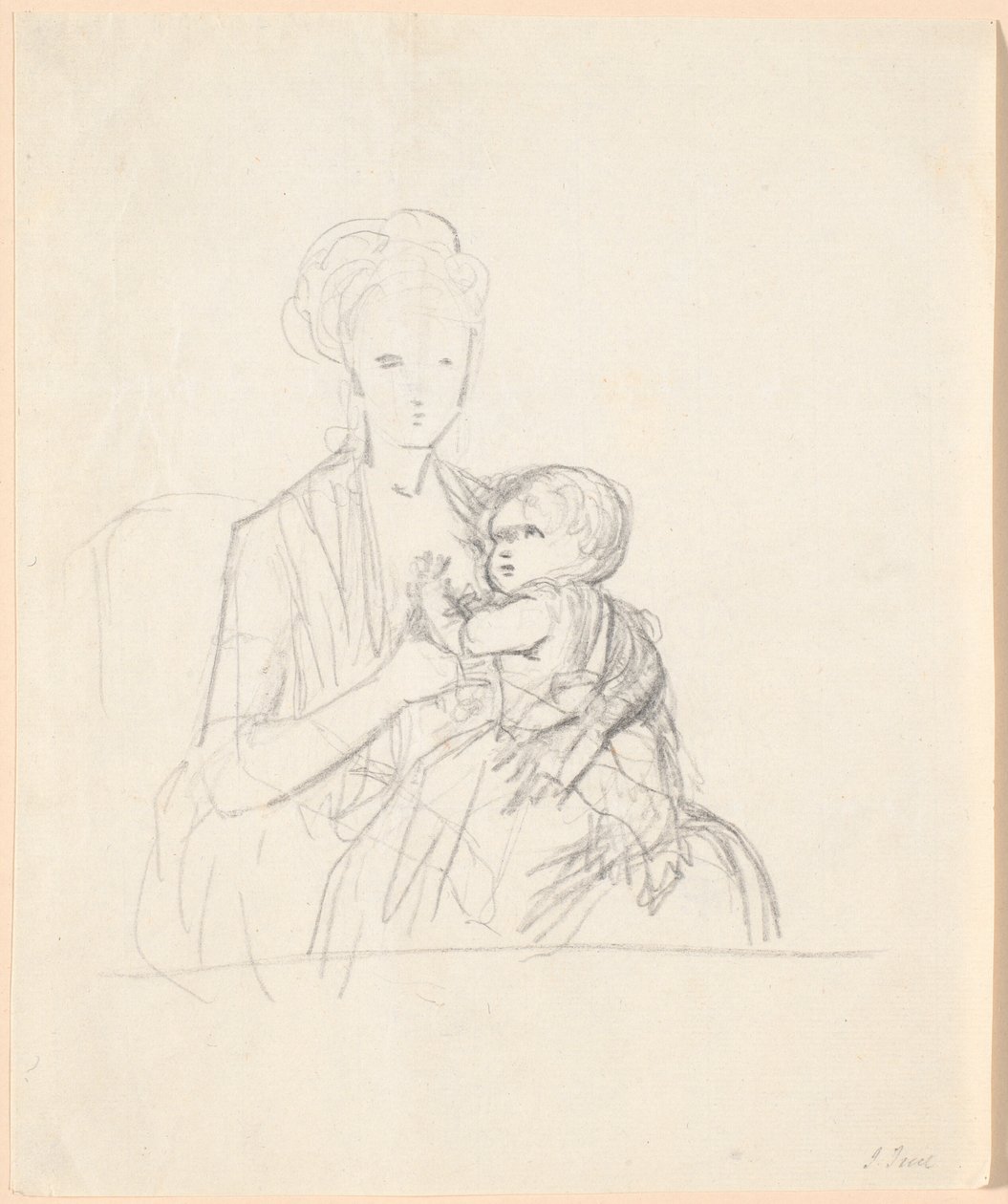 Piszkozat Sophie Magdalene Raben grófnő portréjához, született von Qualen legidősebb fiával, született 1784-ben alkotó: Jens Juel