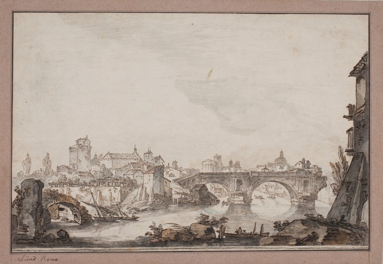 Capriccio med bl.a. Törött híd. Róma alkotó: Jens Petersen Lund