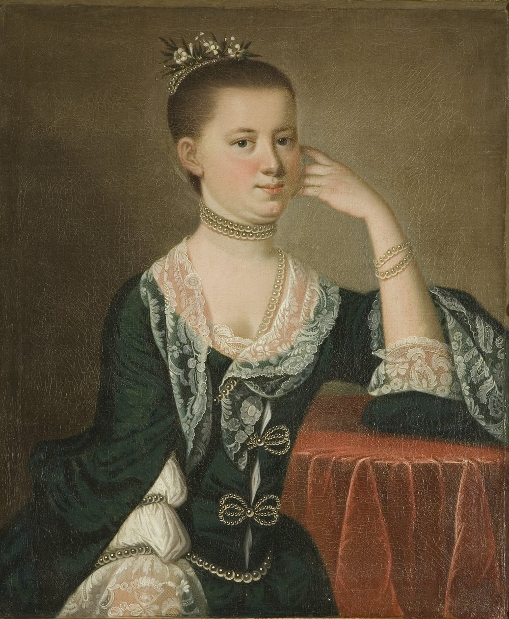 Elias Vander Horst asszony portréja, 1763 körül (olaj, vászon) alkotó: Jeremiah Theus