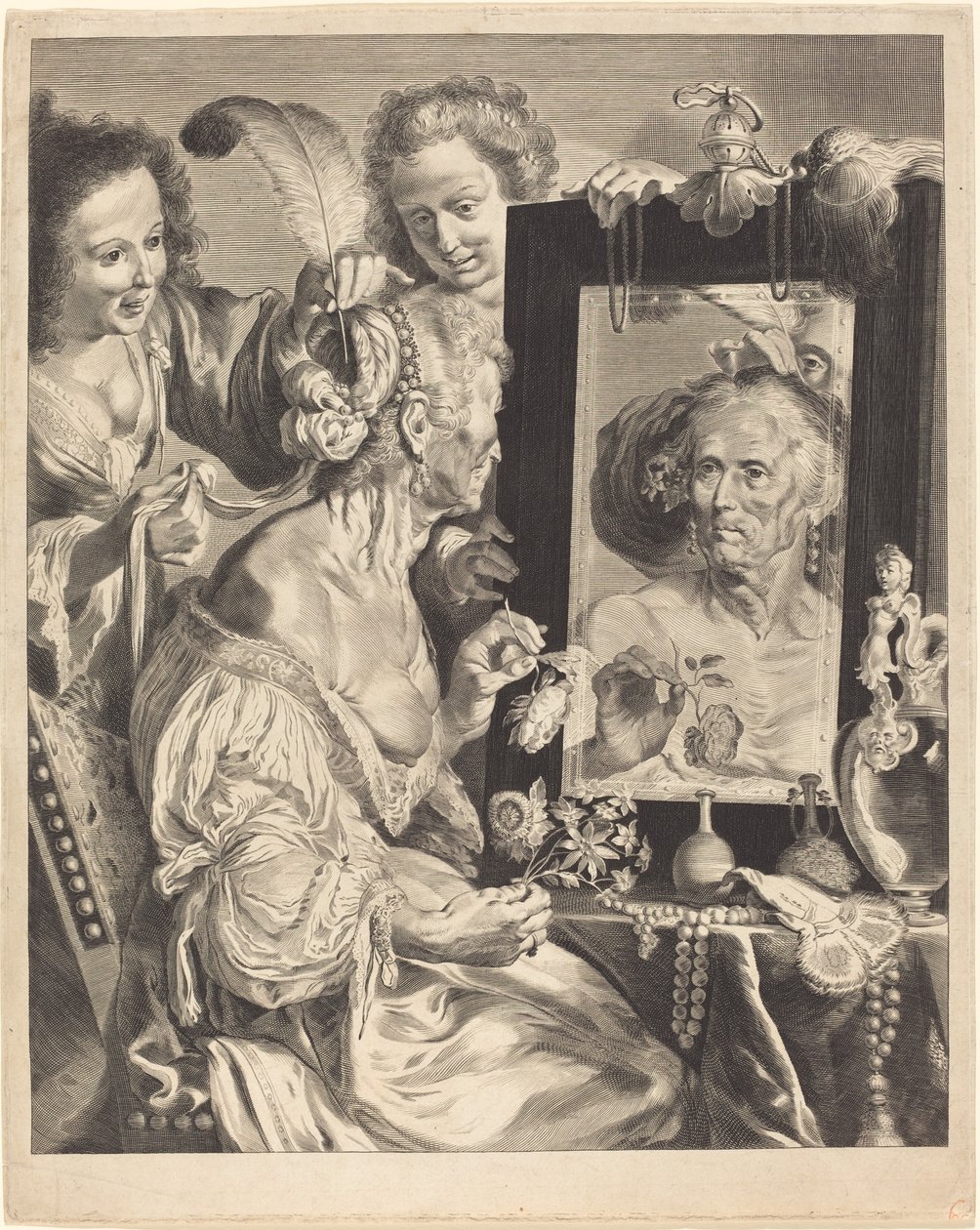 Egy öregasszony a vécéasztalnál alkotó: Jeremias Falck after Johann Liss after Bernardo Strozzi