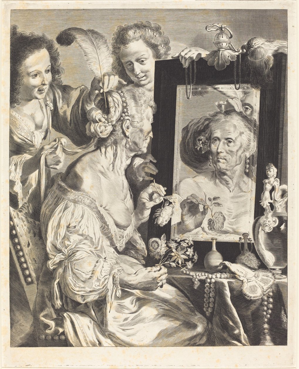 Egy öregasszony a vécéasztalnál alkotó: Jeremias Falck after Johann Liss after Bernardo Strozzi