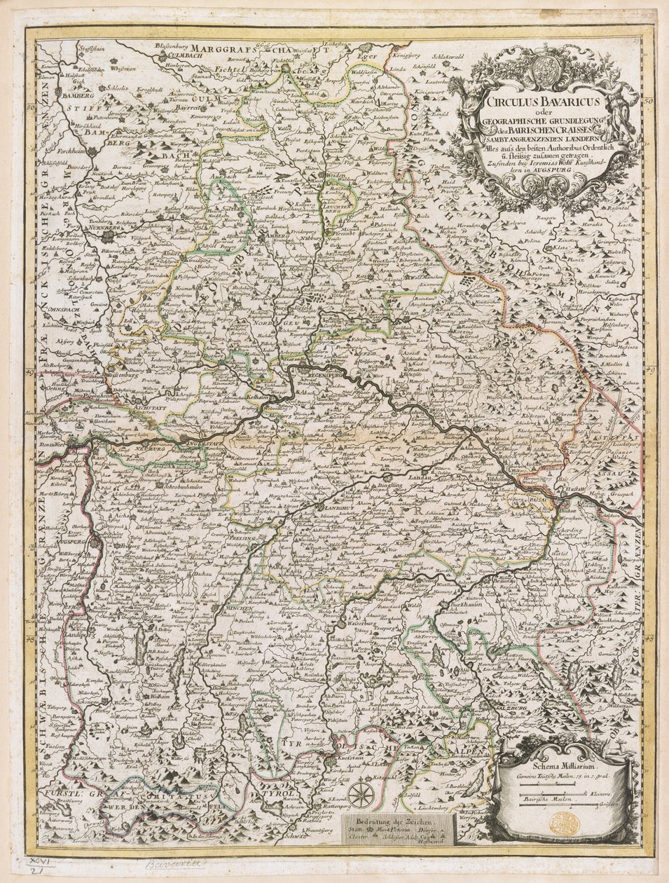 Bajorország térképe, 1695 körül (színes metszet) alkotó: Jeremias Wolff