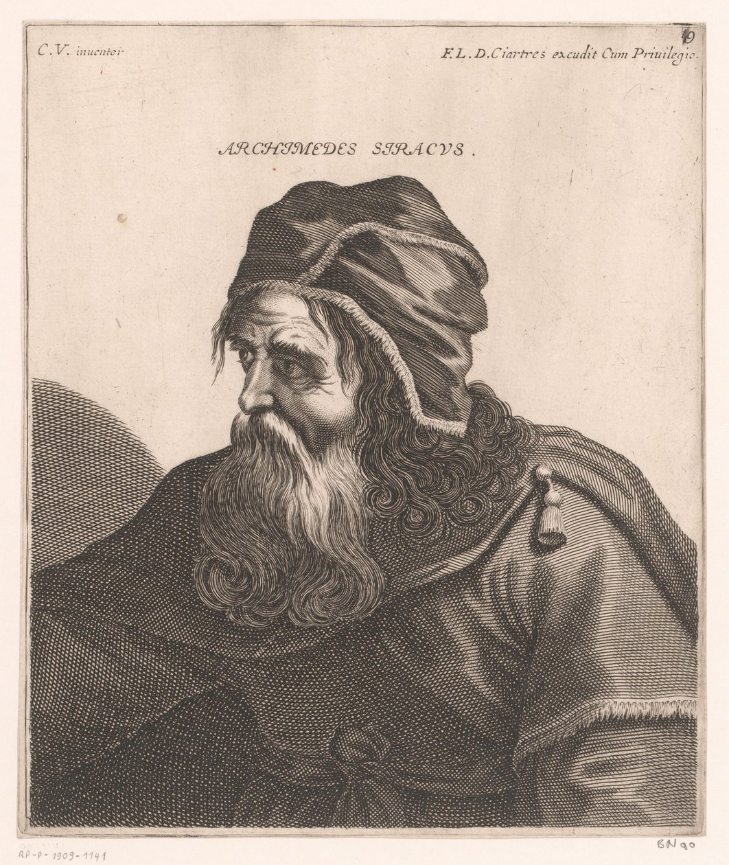 Arkhimédész portréja Archimedes Syracuse. (cím a tárgyon) Filozófusok és királyok mellszobra (sorozat címe) alkotó: Jerôme David (attributed to)