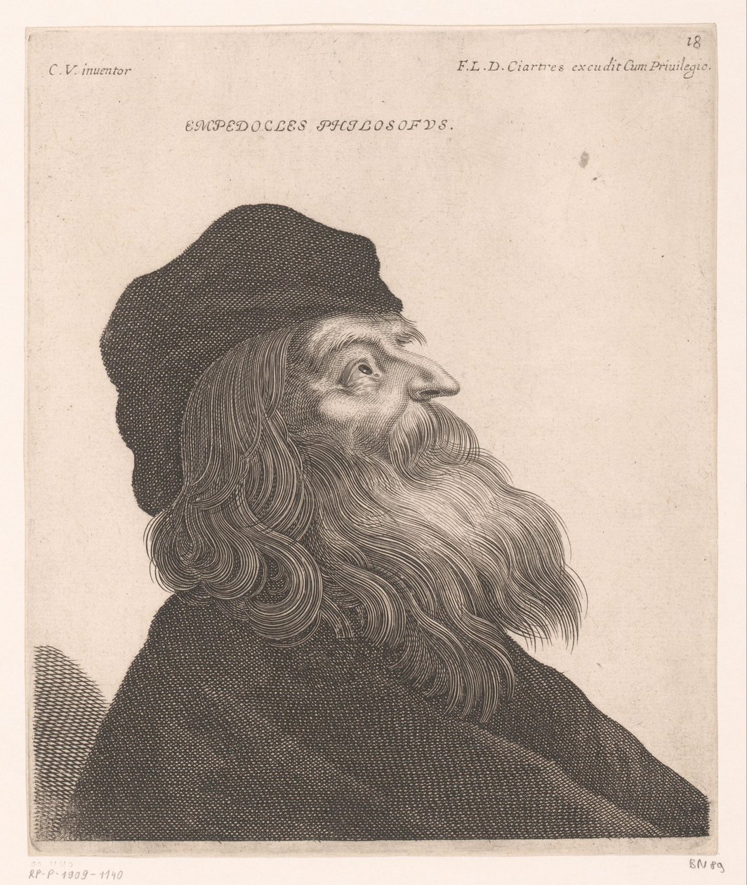 Empedoklész portréja Empedocles philosophus. (cím a tárgyon) Filozófusok és királyok mellszobra (sorozat címe) alkotó: Jerôme David (attributed to)