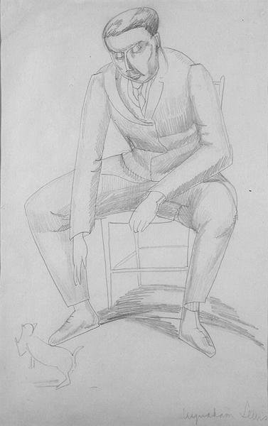 Wyndham Lewis (1884-1957) macskával, 1920 körül (ceruza papíron) alkotó: Jessica Stewart Dismorr