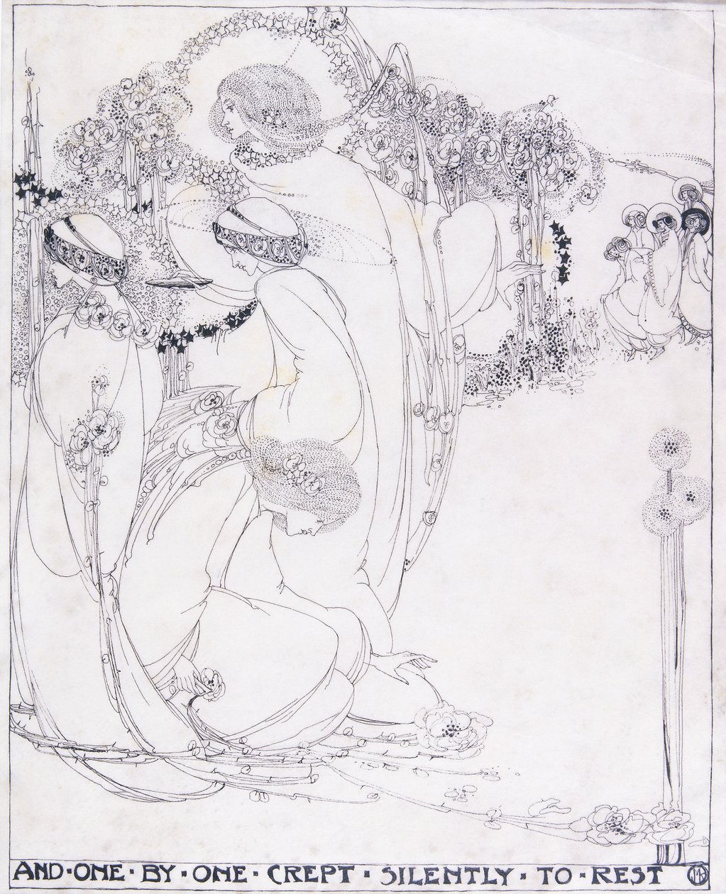 És egyesével csendben pihenni, 1902-1903 körül (toll és fekete tinta pergamen) alkotó: Jessie Marion King