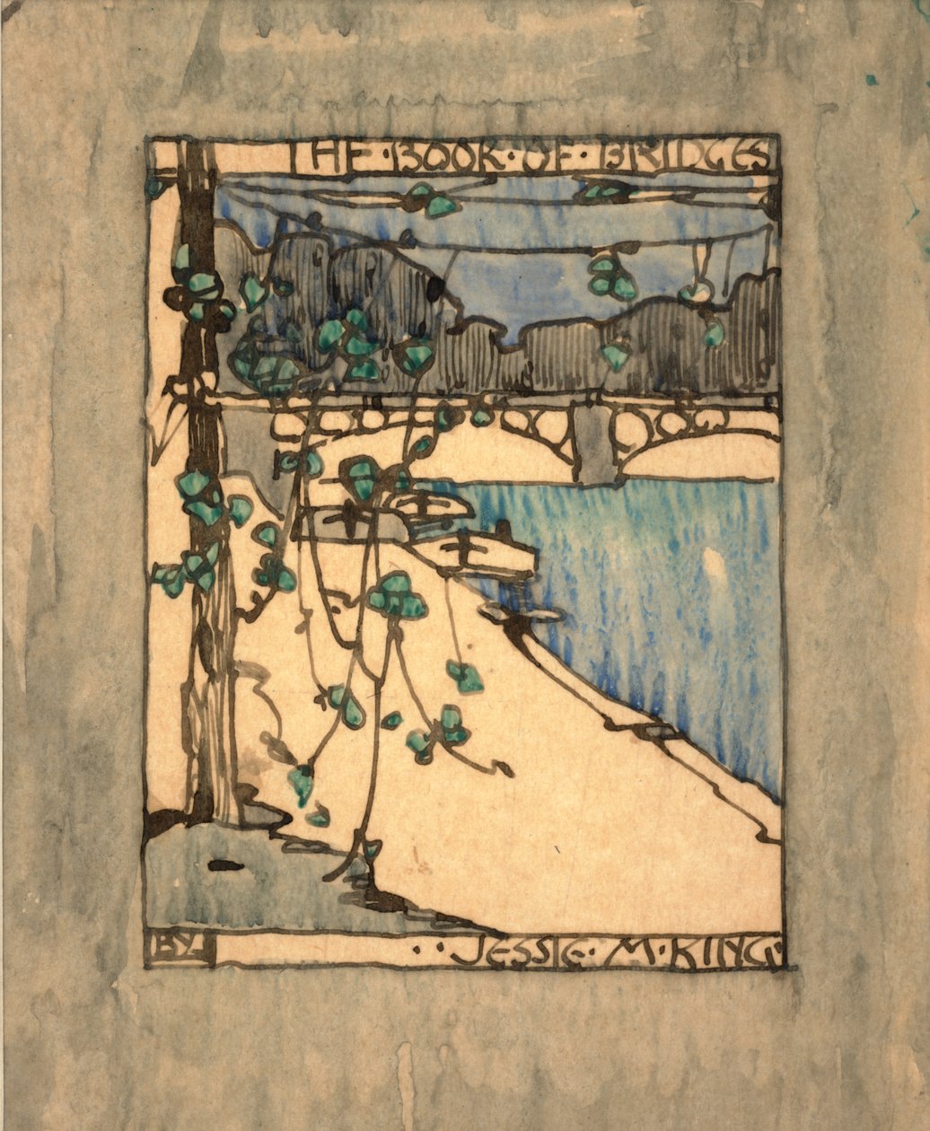 A "The Book of Bridges" címlapja, 1911 körül (akvarell és tus papíron) alkotó: Jessie Marion King