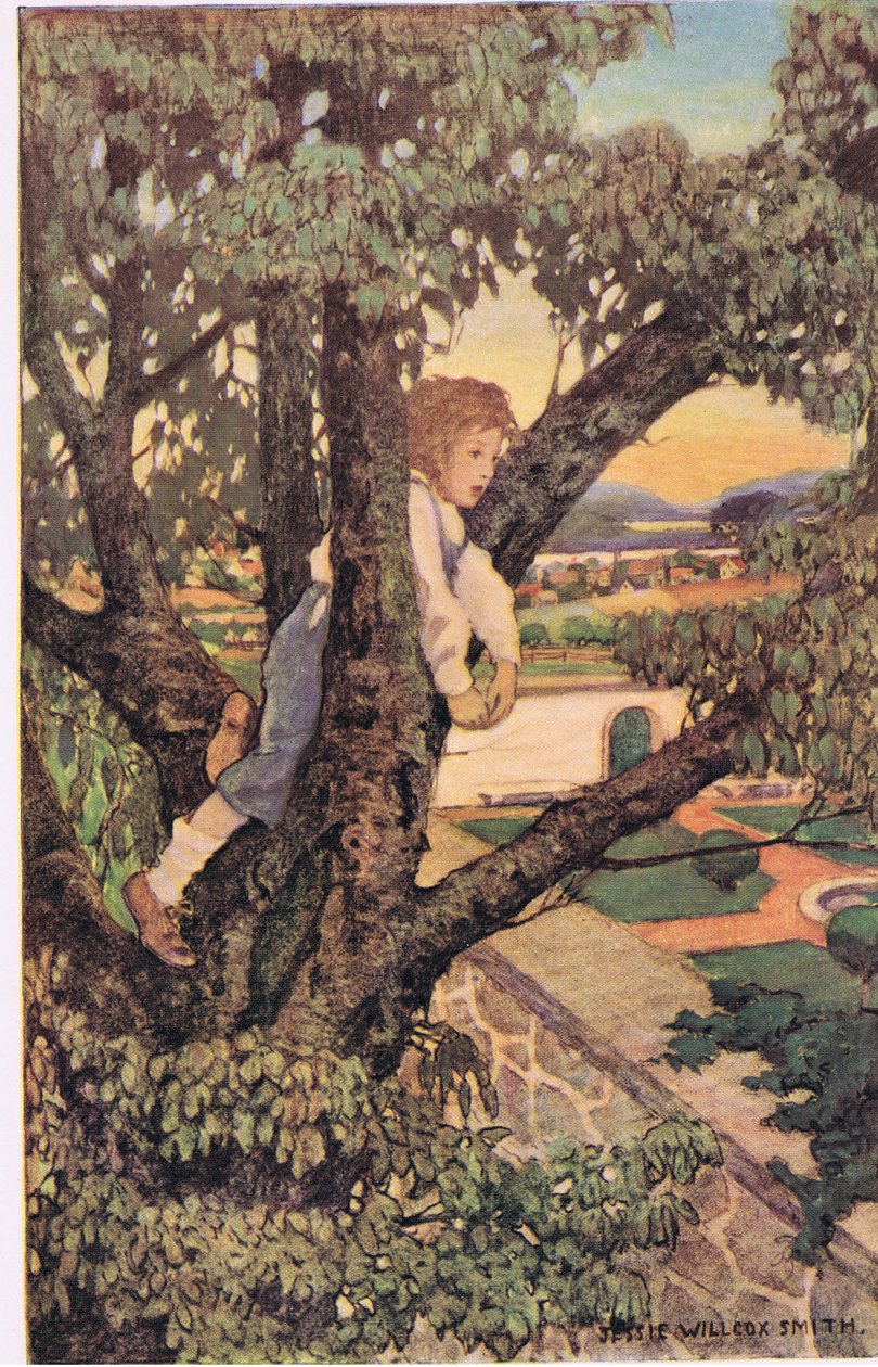 Egy fiú a fán, Robert Louis Stevenson 1885-ben megjelent „A gyermek versek kertjéből” (színes litó) alkotó: Jessie Willcox Smith