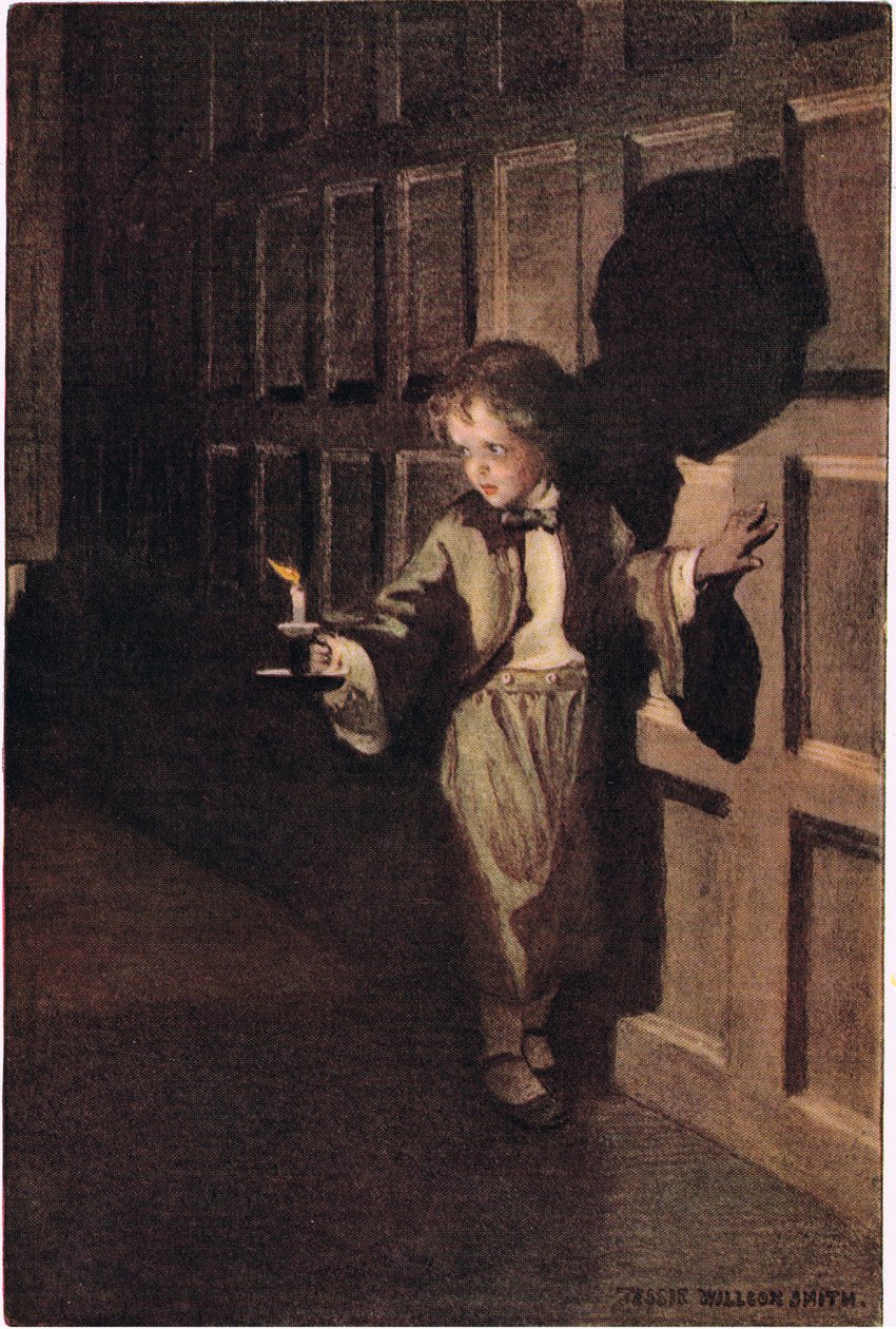 Gyermek gyertyafénynél, Robert Louis Stevenson „A gyermek versek kertje” című művéből, 1885-ben (színes litó) alkotó: Jessie Willcox Smith