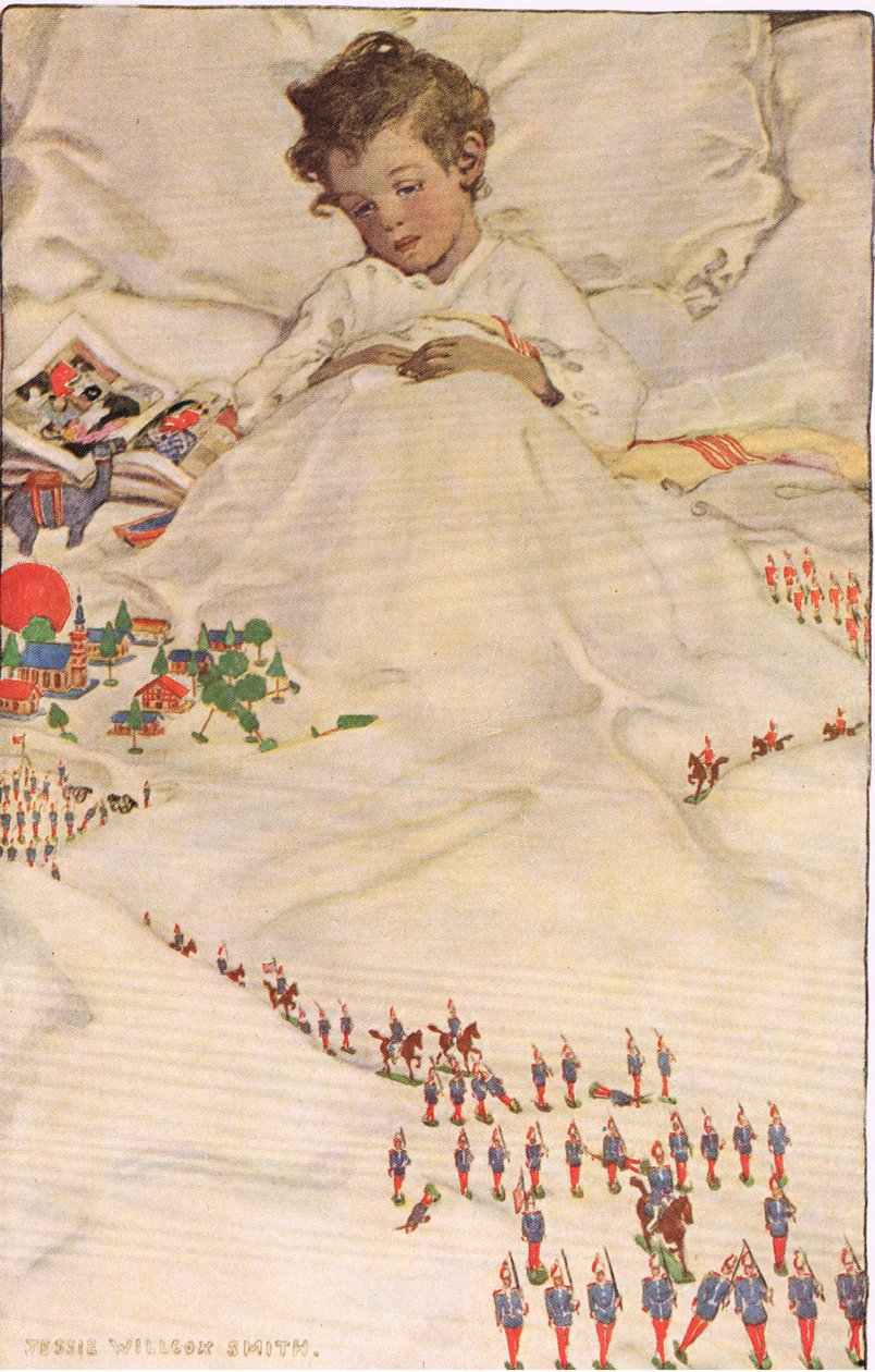 Gyermek az ágyban, Robert Louis Stevenson „A gyermek versek kertje” című művéből, 1885-ben (színes litó) alkotó: Jessie Willcox Smith