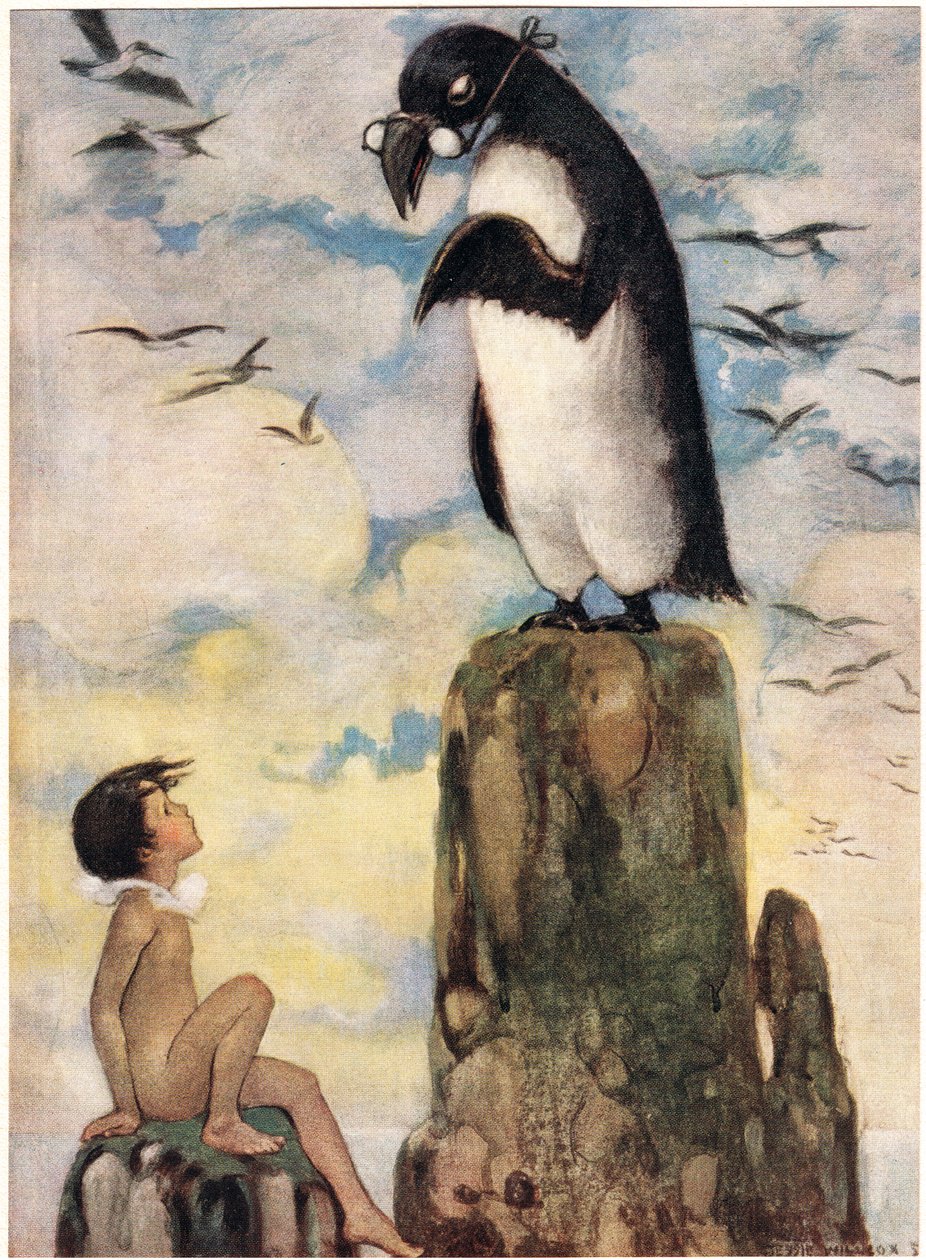 És ott látta az utolsó Gairfowl-t, Charles Kingsley tiszteletes "The Water Babies" című illusztrációját (színes litó) alkotó: Jessie Willcox Smith
