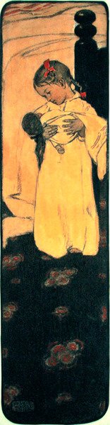 Kislány babával (ceruza, akvarell és lakk papíron) alkotó: Jessie Willcox Smith