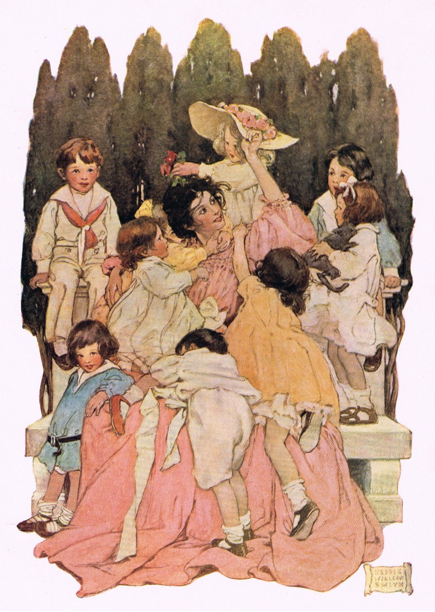 Anya és gyermekei, Robert Louis Stevenson „A gyermek versek kertje” című művéből, 1885-ben (színes litó) alkotó: Jessie Willcox Smith