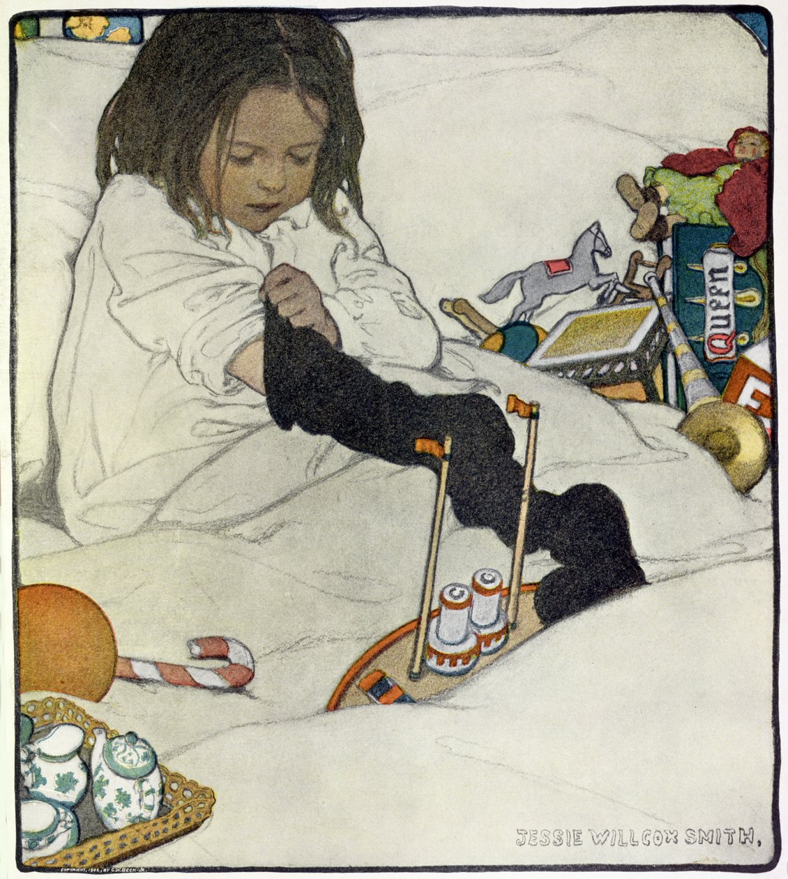 A karácsonyi harisnya kinyitása alkotó: Jessie Willcox Smith