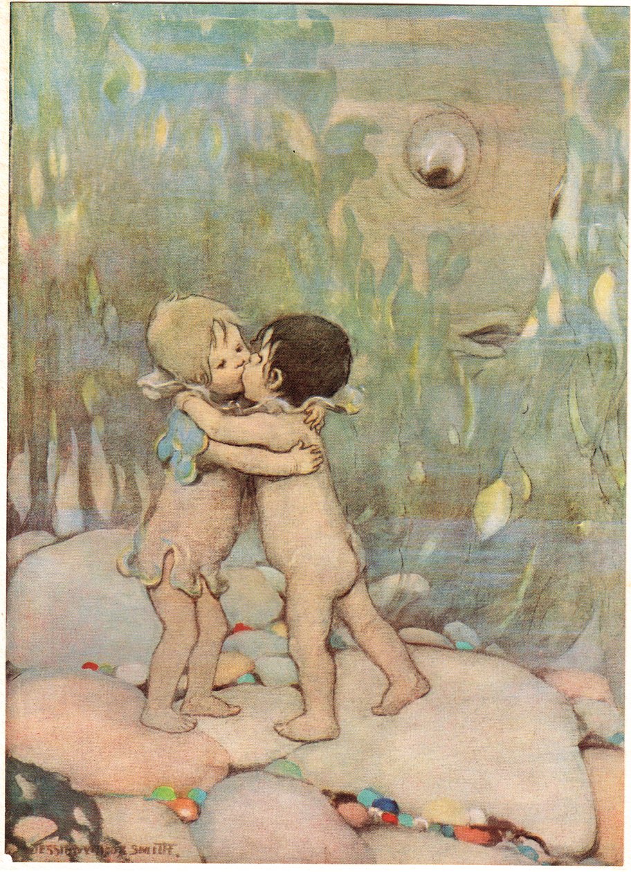 Tom és Ellie, Charles Kingsley tiszteletes „The Water Babies” című illusztrációja (színes litó) alkotó: Jessie Willcox Smith